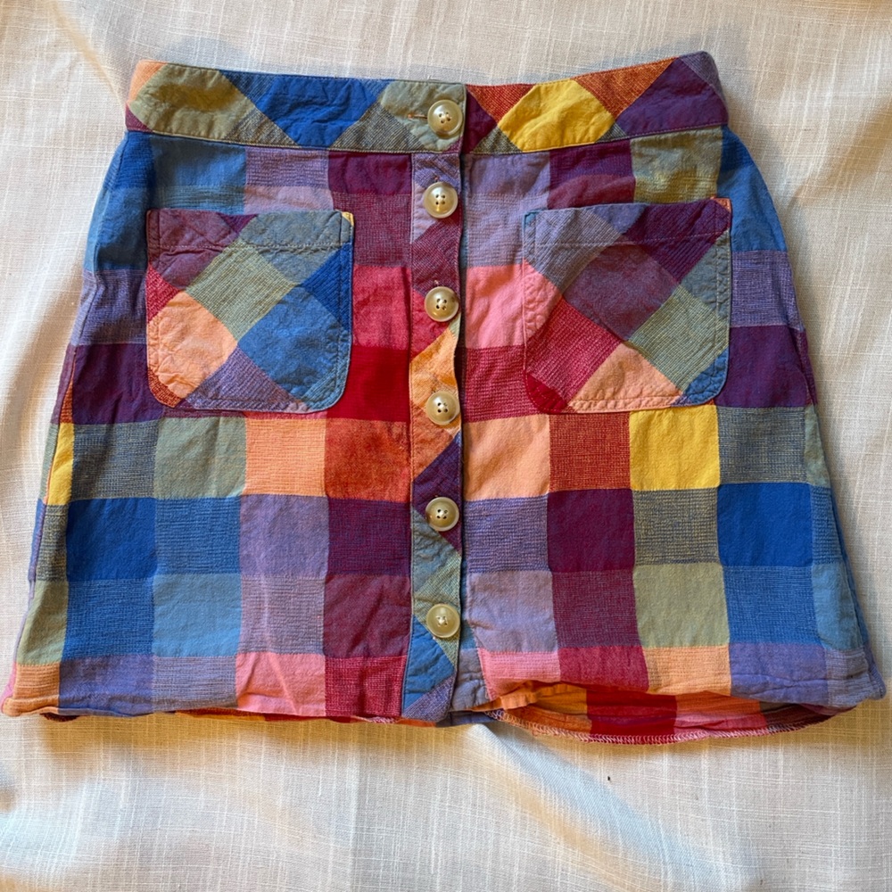 Madewell Multicolor Patchwork Button-Down Mini Sk… - image 1